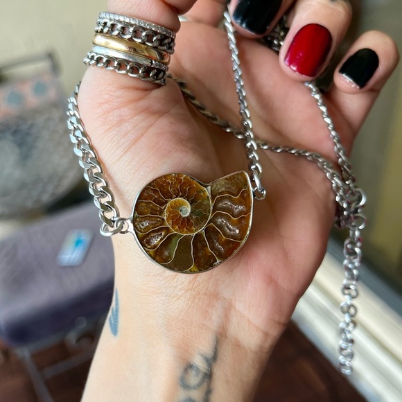 Made to order . genuine fossil ammonite shell stainless steel chain choker - Picture 11 of 14